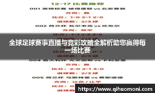 全球足球赛事直播与竞彩攻略全解析助您赢得每一场比赛